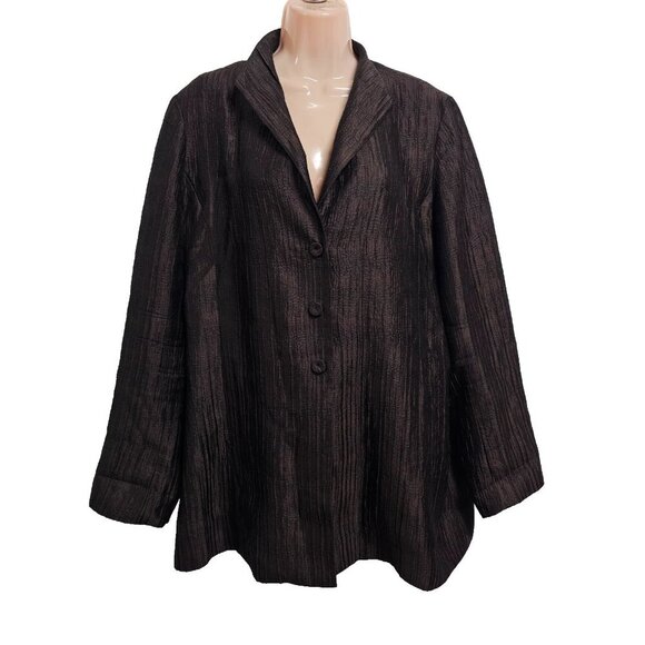 Eileen Fisher Preshrunk Satin Button Up Jacket Women Size M Brown Silk - Picture 1 of 16